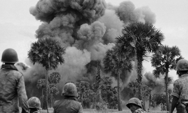 In 1969 Cambodia allows North Vietnamese guerrillas to set up bases on their territory to fight against the US backed South Vietnamese government. The US begin a secret bombing campaign against these bases.
